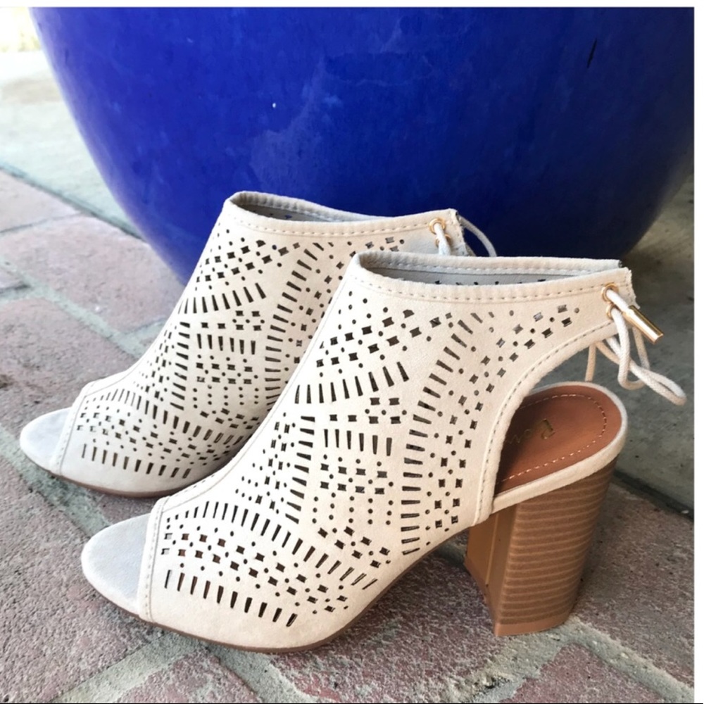 Vegan suede open-toe ankle booties